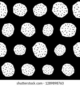 Handmade contrast seamless pattern. Childish craft monochrome wallpaper for birthday card, baby nappy, school party advertising, shop sale poster, holiday wrapping paper, textile, bag print etc.