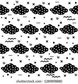 Handmade contrast seamless pattern. Childish craft monochrome wallpaper for birthday card, baby nappy, school party advertising, shop sale poster, holiday wrapping paper, textile, bag print etc.
