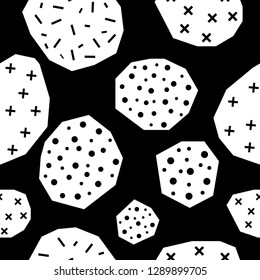 Handmade contrast seamless pattern. Childish craft monochrome wallpaper for birthday card, baby nappy, school party advertising, shop sale poster, holiday wrapping paper, textile, bag print etc.
