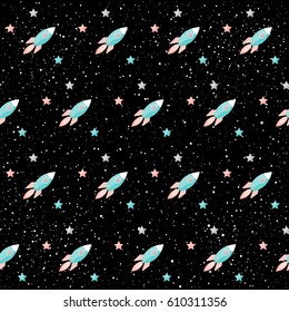 Handmade cosmic seamless pattern background. Abstract blue, grey and pink colored pattern for card, invitation, wallpaper, album, scrapbook, holiday wrapping paper, textile fabric, garment, t-shirt