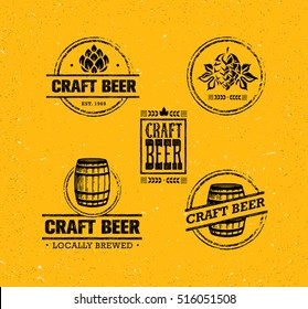 Juego de sellos para la masa de cerveza artesanal. Tomar concepto de vectores creativos locales. Elementos De Diseño De Cervecería En Un Fondo En Peligro