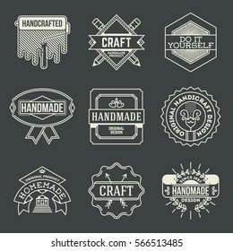 Handmade Craft Insignias Logotypes Line Art Set 3. Dark Background. Vintage Vector Elements.