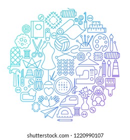 Handmade Craft Line Icon Circle Design. Vector Illustration of Objects Isolated over White.