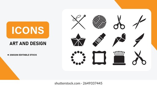 Handmade Craft and Sewing Icon Set with Yarn, Scissors, and DIY Tools