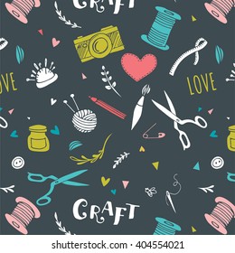 Handmade, crafts patterns and hand drawn background