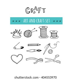 Handmade, crafts workshop icons. Hand drawn illustrations