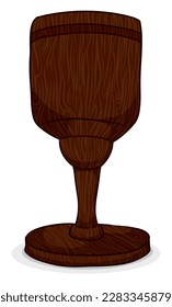 Handmade cup, chalice or goblet with wooden texture. Isolated design in cartoon style.