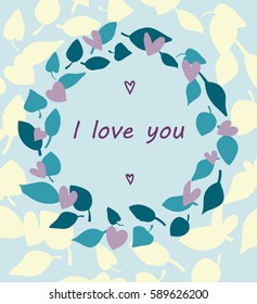 Handmade custom text placed on blossoming background. Romantic illustration with abstract flower and hearts on the color background. Perfect for cover, card, cartoon, invitation and fabric design.
