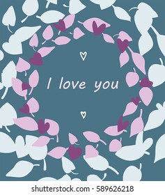 Handmade custom text placed on blossoming background. Romantic illustration with abstract flower and hearts on the color background. Perfect for cover, card, cartoon, invitation and fabric design.