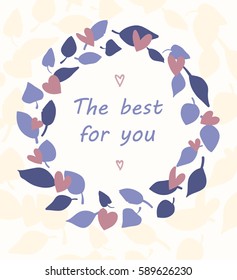 Handmade custom text placed on blossoming background. Romantic illustration with abstract flower and hearts on the color background. Perfect for cover, card, cartoon, invitation and fabric design.