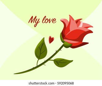 Handmade custom text placed on blossoming background. Romantic illustration with abstract flower and hearts on the color background. Perfect for cover, card, cartoon, invitation and fabric design.