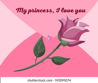 Handmade custom text placed on blossoming background. Romantic illustration with abstract flower and hearts on the color background. Perfect for cover, card, cartoon, invitation and fabric design.