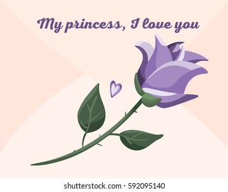 Handmade custom text placed on blossoming background. Romantic illustration with abstract flower and hearts on the color background. Perfect for cover, card, cartoon, invitation and fabric design.