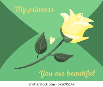 Handmade custom text placed on blossoming background. Romantic illustration with abstract flower and hearts on the color background. Perfect for cover, card, cartoon, invitation and fabric design.