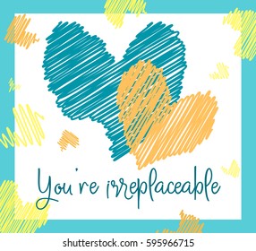Handmade custom text placed on blossoming background. Romantic illustration with abstract hearts on the color background. Perfect for textile or gift wrap, card, cartoon, invitation and fabric design.