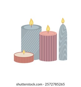 Handmade decorative candles. Isolated vector illustration.