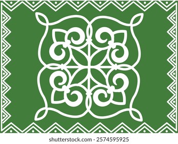 Handmade decorative doodle tile art with a green-coloured antique background illustration.