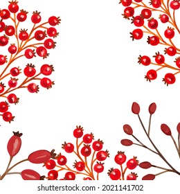 Handmade decorative holly berries, elegant background with design elements. Can be used for winter holiday invitations, greeting cards, printing, gift packaging, production. Watercolor style