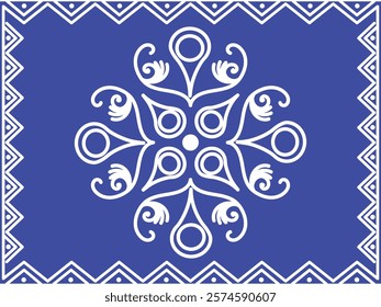 Handmade decorative tile art with blue color antique background illustration.