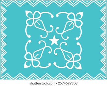 Handmade decorative tile art with cyan color antique background illustration.