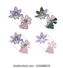 Handmade digital flower drawing
 with geometrical composition. Color set. Botanical collection. Icon set. Vector illustration in white background.