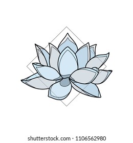 Handmade digital flower drawing
 with geometrical composition. Color set. Botanical collection. Icon set. Vector illustration in white background. Nature skectch.