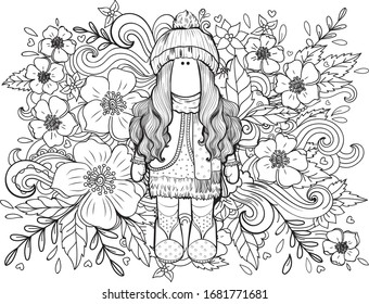 Handmade doll. Cute baby doll. Antistress coloring book for children and adults. Seamstress. Tailoring dolls.