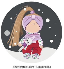 Handmade Doll tilda with bunny under the snow icon