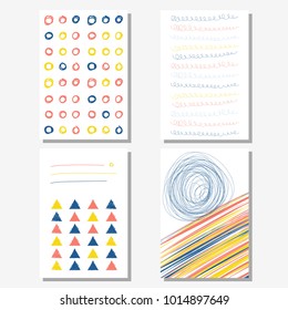 Handmade doodle childish exercise book background collection. Scribbled shapes. Abstract sketch cover for card, exercise book, diary, scrapbook, school poster, album, workshop advertising t shirt etc