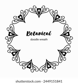 Handmade doodle illustration of Mandala.Botanical doodle decor.Vector clipart concept line isolated on white bkgr.B and W design for poster,card,label,sticker,t-shirt,web,print,stamp,tattoo,etc.