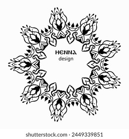 Handmade doodle illustration of Mandala.Botanical doodle wreath.Vector clipart concept line isolated on white bkgr.B and W design for poster,card,label,sticker,t-shirt,web,print,stamp,tattoo,etc.