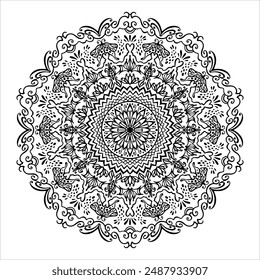 Handmade doodle illustration of Mandala.Charming lace is one of kind.Vector clipart concept line isolated on white bkgr.B and W design for poster,card,label,sticker,t-shirt,web,print,stamp,tattoo,etc.