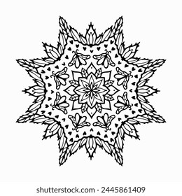 Handmade doodle illustration of Mandala.Coloring for arttherapy.Vector clipart concept line isolated on white bkgr.B and W design for poster,card,label,sticker,t-shirt,web,print,stamp,tattoo,etc.