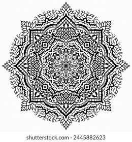Handmade doodle illustration of Mandala.Coloring for arttherapy.Vector clipart concept line isolated on white bkgr.B and W design for poster,card,label,sticker,t-shirt,web,print,stamp,tattoo,etc.