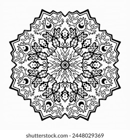 Handmade doodle illustration of Mandala.Coloring for arttherapy.Vector clipart concept line isolated on white bkgr.B and W design for poster,card,label,sticker,t-shirt,web,print,stamp,tattoo,etc.