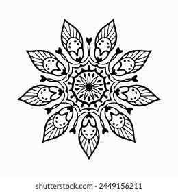 Handmade doodle illustration of Mandala.Coloring for arttherapy.Vector clipart concept line isolated on white bkgr.B and W design for poster,card,label,sticker,t-shirt,web,print,stamp,tattoo,etc.