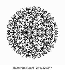 Handmade doodle illustration of Mandala.Coloring for arttherapy.Vector clipart concept line isolated on white bkgr.B and W design for poster,card,label,sticker,t-shirt,web,print,stamp,tattoo,etc.