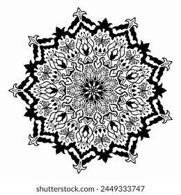 Handmade doodle illustration of Mandala.Coloring for arttherapy.Vector clipart concept line isolated on white bkgr.B and W design for poster,card,label,sticker,t-shirt,web,print,stamp,tattoo,etc.