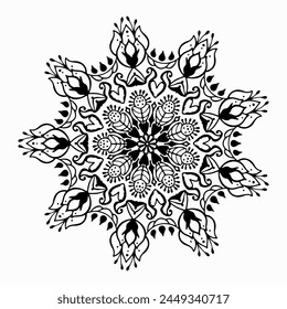 Handmade doodle illustration of Mandala.Coloring for arttherapy.Vector clipart concept line isolated on white bkgr.B and W design for poster,card,label,sticker,t-shirt,web,print,stamp,tattoo,etc.