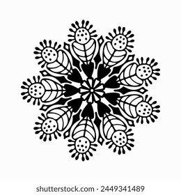 Handmade doodle illustration of Mandala.Coloring for arttherapy.Vector clipart concept line isolated on white bkgr.B and W design for poster,card,label,sticker,t-shirt,web,print,stamp,tattoo,etc.