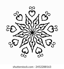 Handmade doodle illustration of Mandala.Coloring for arttherapy.Vector clipart concept line isolated on white bkgr.B and W design for poster,card,label,sticker,t-shirt,web,print,stamp,tattoo,etc.