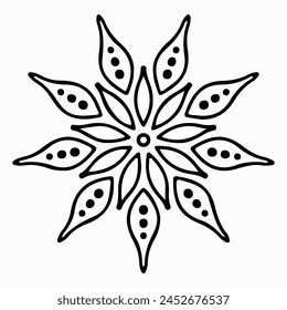 Handmade doodle illustration of Mandala.Coloring for arttherapy.Vector clipart concept line isolated on white bkgr.B and W design for poster,card,label,sticker,t-shirt,web,print,stamp,tattoo,etc.