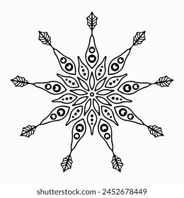 Handmade doodle illustration of Mandala.Coloring for arttherapy.Vector clipart concept line isolated on white bkgr.B and W design for poster,card,label,sticker,t-shirt,web,print,stamp,tattoo,etc.