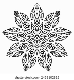 Handmade doodle illustration of Mandala.Coloring for arttherapy.Vector clipart concept line isolated on white bkgr.B and W design for poster,card,label,sticker,t-shirt,web,print,stamp,tattoo,etc.