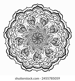 Handmade doodle illustration of Mandala.Coloring for arttherapy.Vector clipart concept line isolated on white bkgr.B and W design for poster,card,label,sticker,t-shirt,web,print,stamp,tattoo,etc.