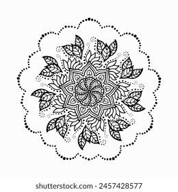 Handmade doodle illustration of Mandala.Coloring for arttherapy.Vector clipart concept line isolated on white bkgr.B and W design for poster,card,label,sticker,t-shirt,web,print,stamp,tattoo,etc.