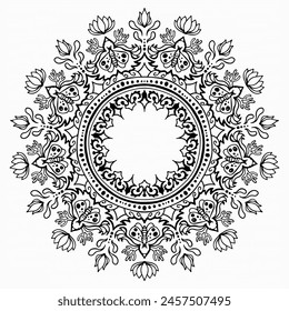 Handmade doodle illustration of Mandala.Coloring for arttherapy.Vector clipart concept line isolated on white bkgr.B and W design for poster,card,label,sticker,t-shirt,web,print,stamp,tattoo,etc.