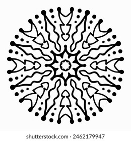 Handmade doodle illustration of Mandala.Coloring for arttherapy.Vector clipart concept line isolated on white bkgr.B and W design for poster,card,label,sticker,t-shirt,web,print,stamp,tattoo,etc.