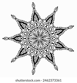 Handmade doodle illustration of Mandala.Coloring for arttherapy.Vector clipart concept line isolated on white bkgr.B and W design for poster,card,label,sticker,t-shirt,web,print,stamp,tattoo,etc.