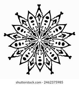 Handmade doodle illustration of Mandala.Coloring for arttherapy.Vector clipart concept line isolated on white bkgr.B and W design for poster,card,label,sticker,t-shirt,web,print,stamp,tattoo,etc.